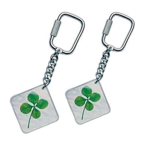 四つ葉のクローバー キーホルダー 2個セット 本物 四葉 グッズ 幸せ