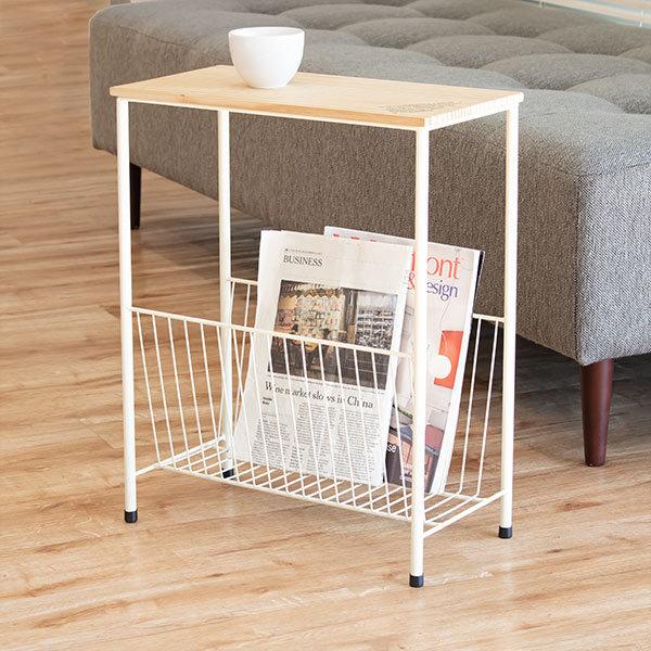 東谷 サイドテーブル 高さ50cm マガジンラック 木製 スチール ラック