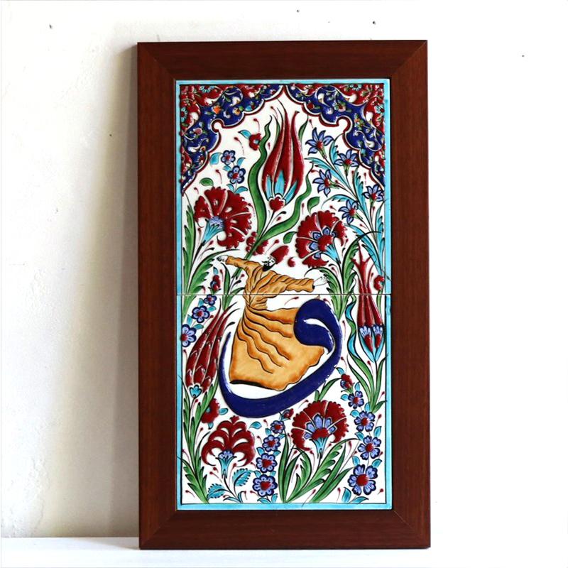 トルコタイル 手書き陶器2枚額 H47×W27×D1.5cm ミニアチュール