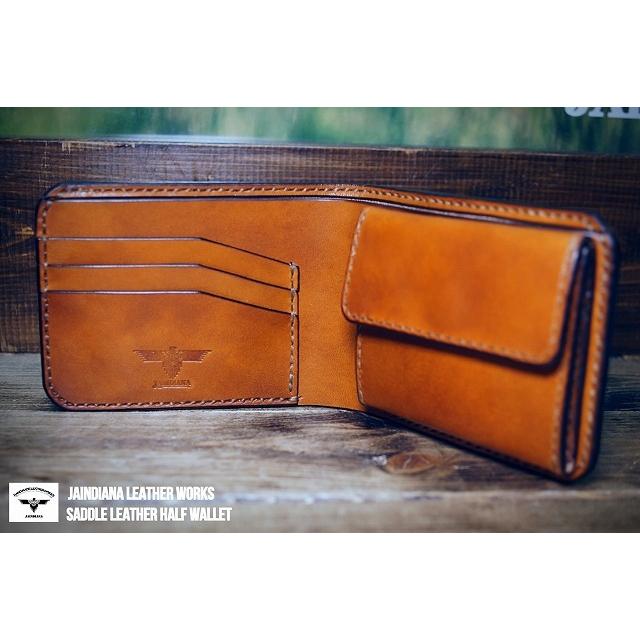 手縫い革財布 手染めのハンドメイドサドルレザーハーフウォレット