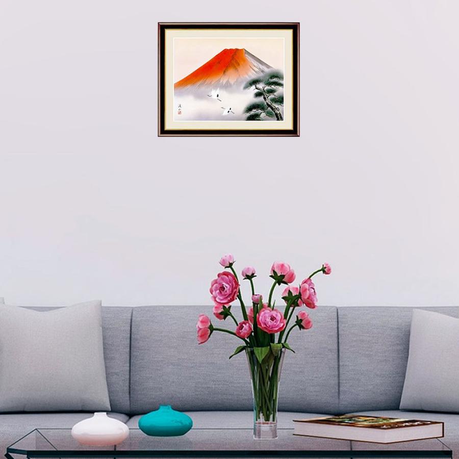 絵画額 富士山 額絵 赤富士飛翔 伊藤渓山 額飾り 42cm×34cm 額入り