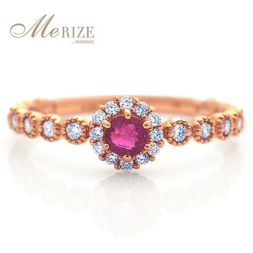 大粒一粒天然 ルビー ダイヤ フラワー リング 指輪 K18 ゴールド各色