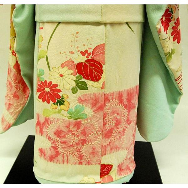 市松人形30号 水色 正絹 友禅 絞り 女の子 いちまつ人形 訳あり 倉庫