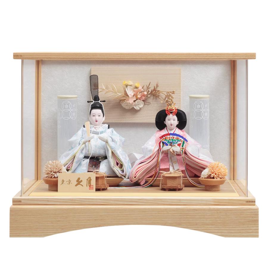 久月 雛人形 ひな人形 親王飾り アクリルケース 白木 花付 コンパクト