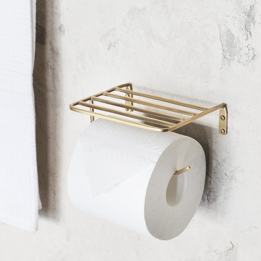 トイレットペーパーホルダー 真鍮 おしゃれ 棚付 シングル レトロ