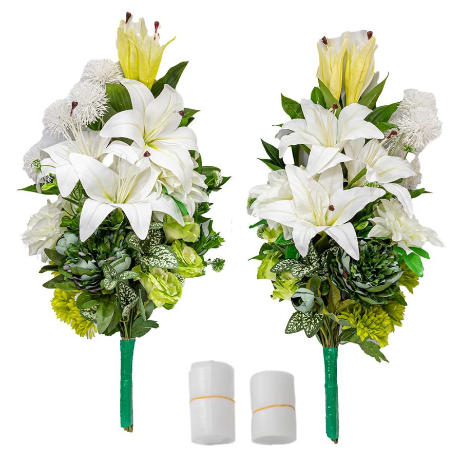 ユリ 芍薬 トルコキキョウ しきみ付き 造花 2束 固定具付き 仏花 お墓