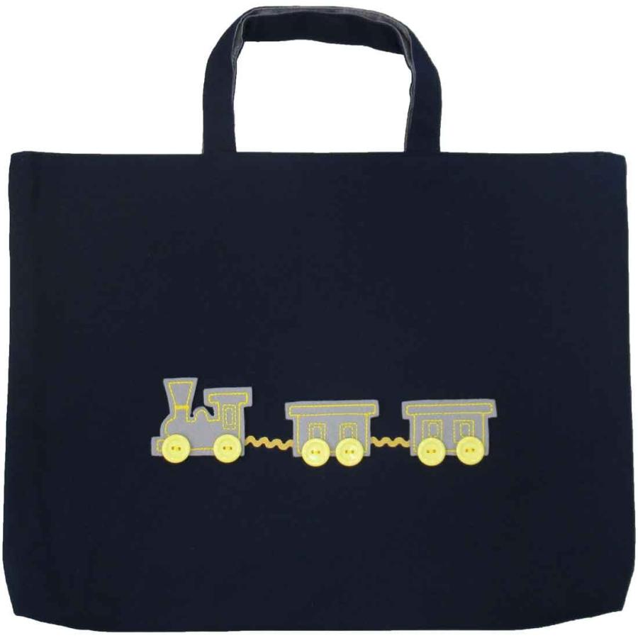 手提げレッスンバッグ【28cm×38cm×マチ3cm 】紺地に蒸気機関車の