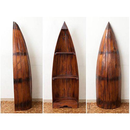 アジアン家具 棚 3段 無垢材 おしゃれ ボート型ラック 木製 バリ