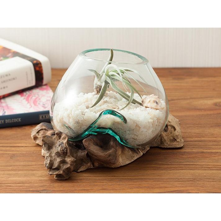 バリ島 流木ガラス鉢 バリガラス 流木 花器 花瓶 金魚鉢 プランター