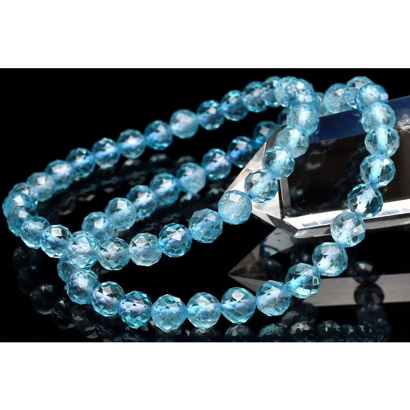 高発色◇キラキラカット ブルートパーズ 6mm 64面カット ブレスレット