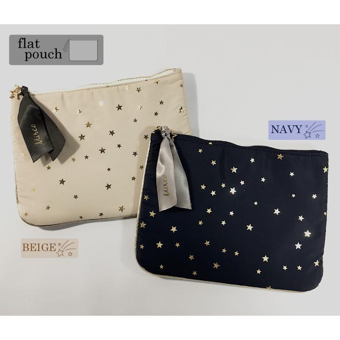 箔押し キラキラ星柄 フラットポーチ 大人 上品 コスメポーチ 貴重品