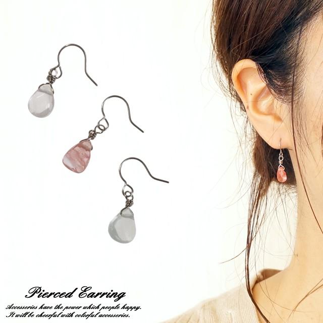 レディースピアス 雫型 しずく カッティングビーズ フラット ラージ