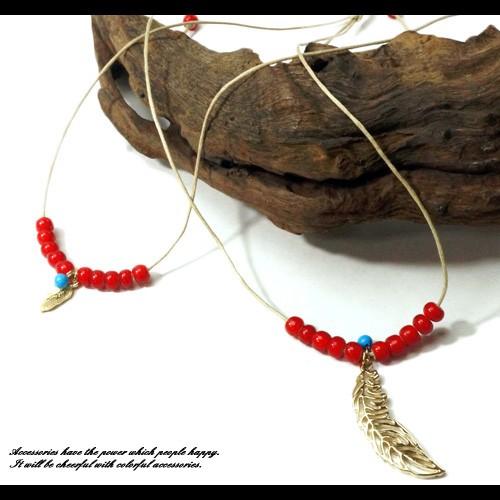 ネックレス フェザー ホワイトハーツ ビーズネックレス ネイティブ