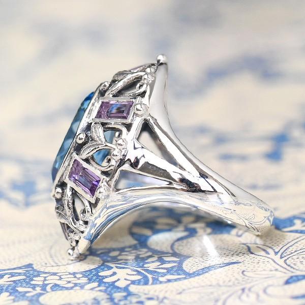 碌山 スイスブルートパーズ アメジスト リング 透き通るブルーが美しい