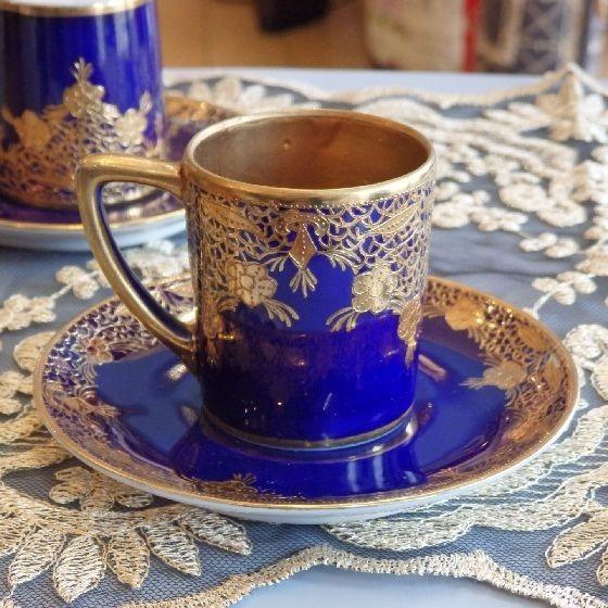 ノリタケ オールドノリタケ コバルト 金盛藍線帯華装飾紋 カップアンド