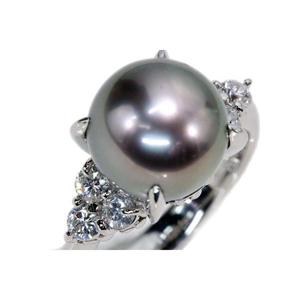 黒蝶真珠/パール リング/指輪 10ミリ位 プラチナ900 PT900 ピンクと紫