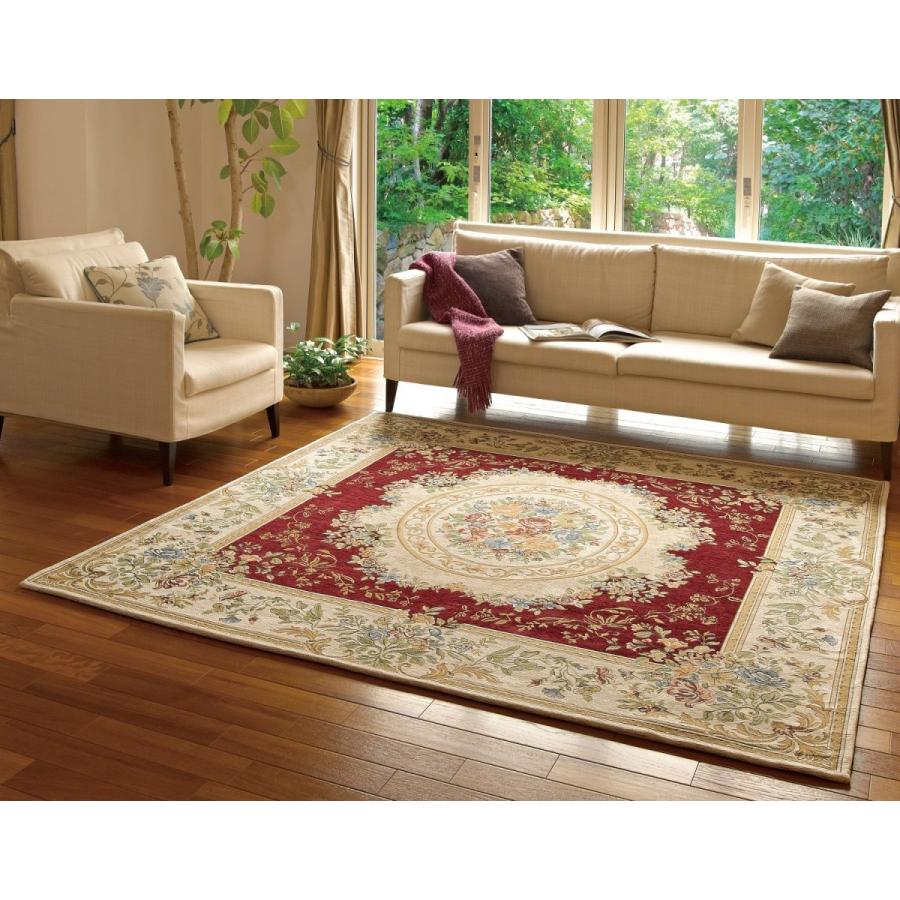 ラグ 大きめ 230×230cm （パレスWI） アンティーク レッド 花柄