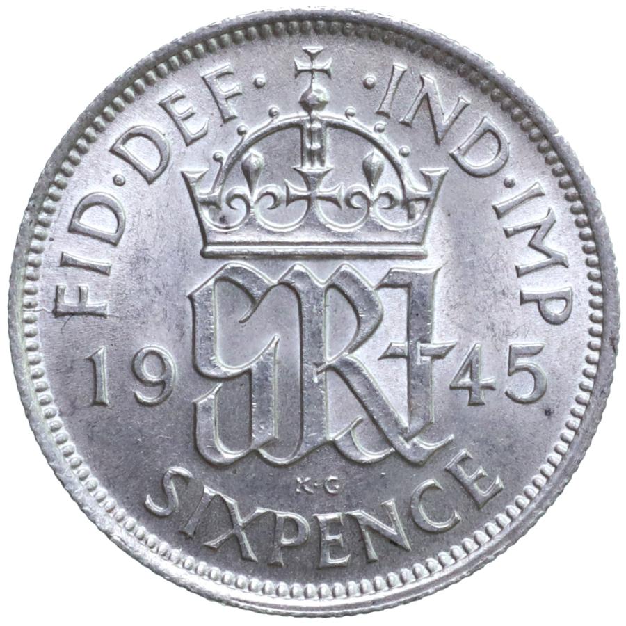 イギリス ジョージ6世 1945年 6ペンス銀貨 : エルズコレクション