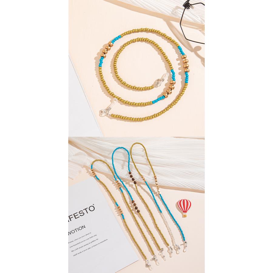ゴールド&ターコイズ ビーズ グラスコード 全3色 グラスチェーン