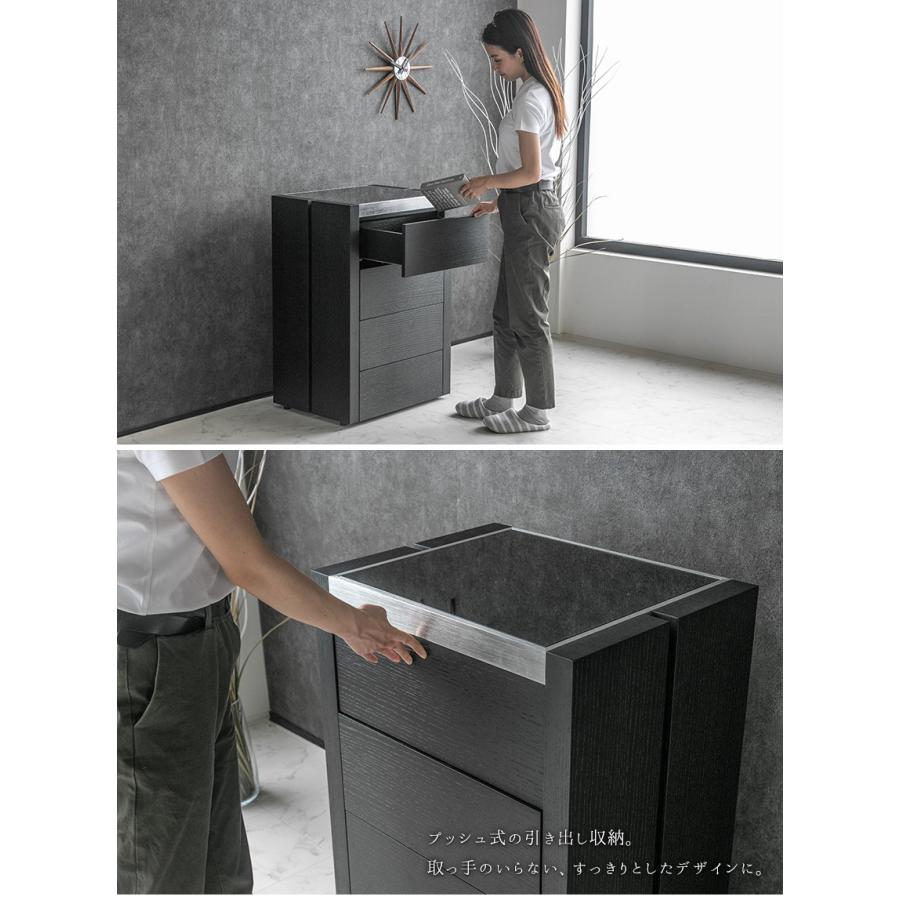 キャビネット チェスト 4段 木製 おしゃれ オーク 突板 ガラス天板