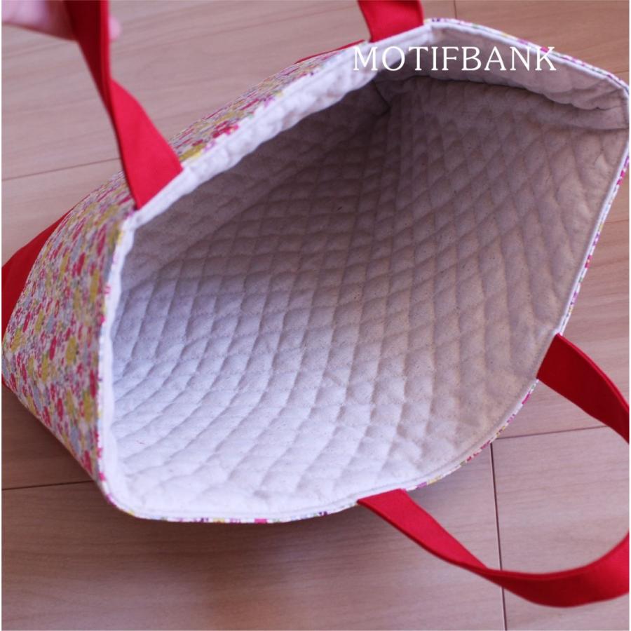 レッスンバッグ】 ハンドメイド 【NEWレッド花柄】 裏地加工（生成