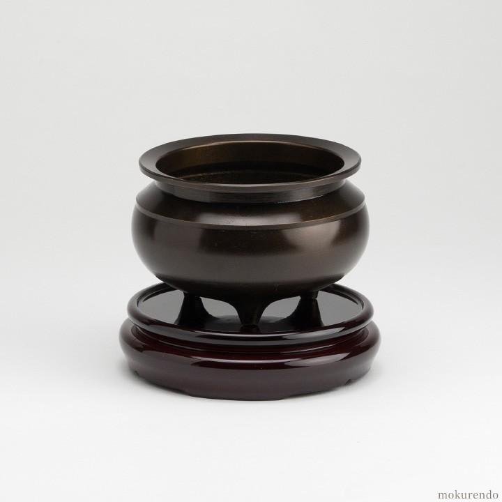 仏具 線香立て 台付 鍋丁色 3.5寸 真鍮製 灰付【香炉＋台＋灰】（机上