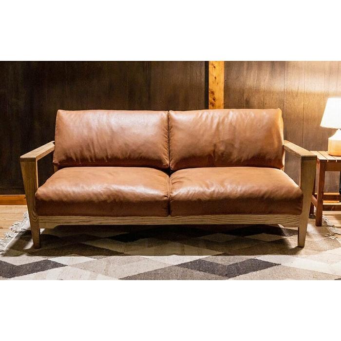 NORA（ノラ） ソファ 2人掛 2P 本革風 レザーテックス 木肘 座り心地