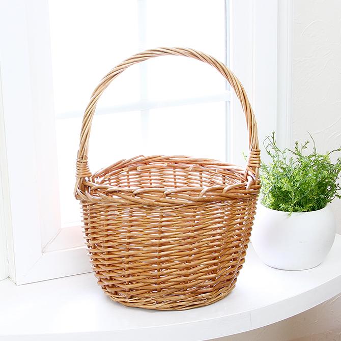 ワンハンドルフラワーポットバスケット 太編み カゴバッグ バスケット
