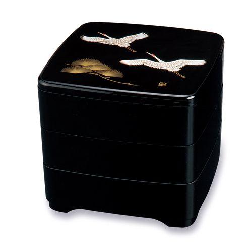 みよし漆器本舗 紀州塗り 6.5寸 三段 重箱 松鶴 運動会 大型 弁当箱