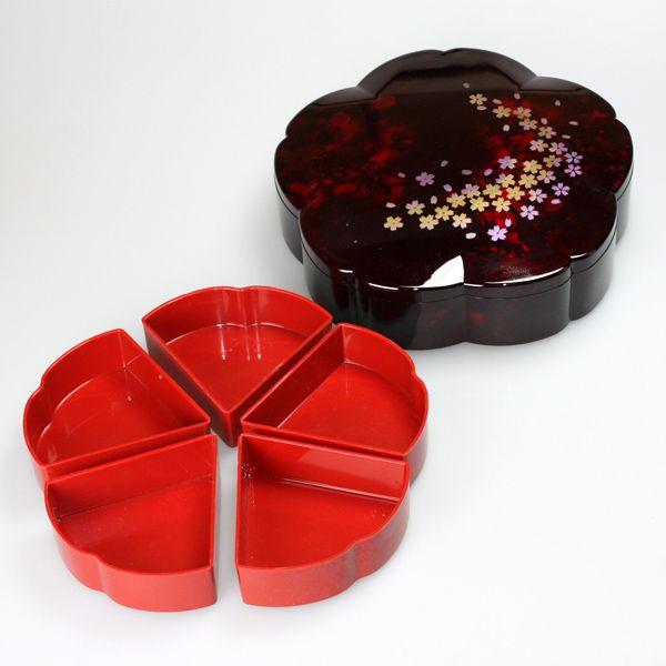 みよし漆器本舗 紀州塗り 7.5寸 桜型 二段オードブル 重箱 別甲 彩桜