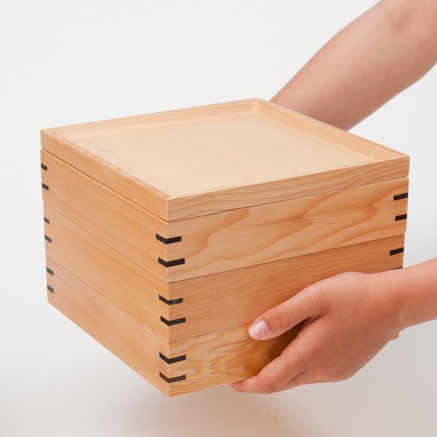 みよし漆器本舗 天然木製 三段重箱 スクエア 白木 大 運動会 大型 弁当