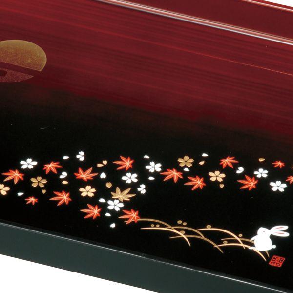 みよし漆器本舗 紀州塗り 尺6寸 長手盆 杢塗分け 春秋 月うさぎ お盆