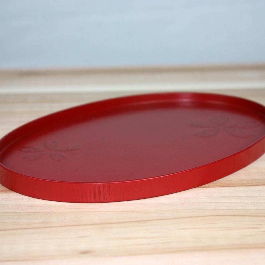 みよし漆器本舗 天然木製 8寸 小判盆 桜 赤 お盆 トレー トレイ おぼん