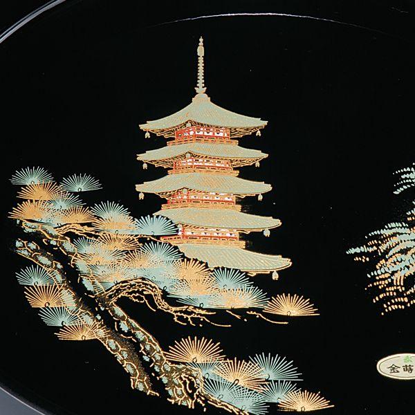 みよし漆器本舗 紀州塗り 尺1寸 葵丸盆 五重の塔（金蒔絵） お盆