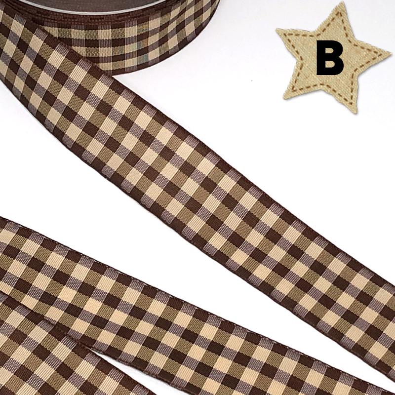 25mm幅 1m】茶系 チェック柄 ファブリックリボン : Milky Ribbon