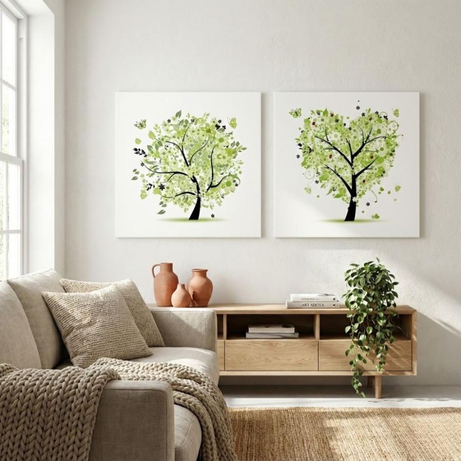 絵画 アートパネル 2枚セット 北欧 おしゃれ 壁掛け 花 葉 植物 緑