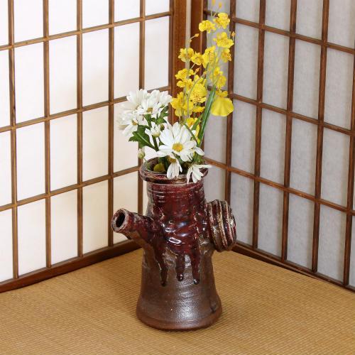 信楽焼 花瓶 南蛮 土瓶型 おしゃれ 一輪挿し 花入 陶器 花びん 花器