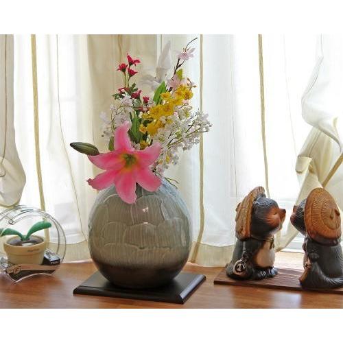 信楽焼 花瓶 緑ガラス 波紋 8号 おしゃれ 一輪挿し 小さい 花入 北欧