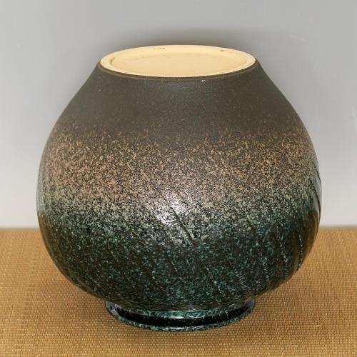 信楽焼 花瓶 緑釉 彫り 丸 8号 おしゃれ 一輪挿し 小さい 花入 北欧