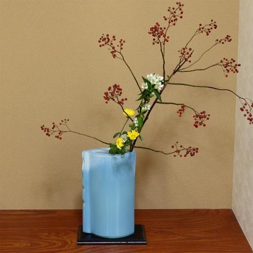 信楽焼 花器 スカイブルー合わせ 立花 陶器 花瓶 生け花 和風 華道