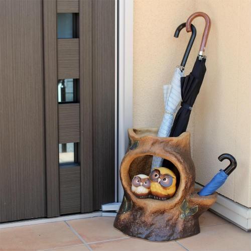 ポイント8倍]信楽焼 陶器 傘立て 切り株 フクロウ 傘たて ふくろう