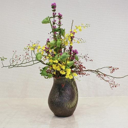 信楽焼 花瓶 花器 華道 池坊 嵯峨御流 緑釉 しずく 陶器 生け花 和風