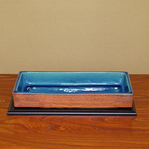 信楽焼 水盤 花器 15号 緋色 青ガラス流し 長角 陶器 池坊 嵯峨御流