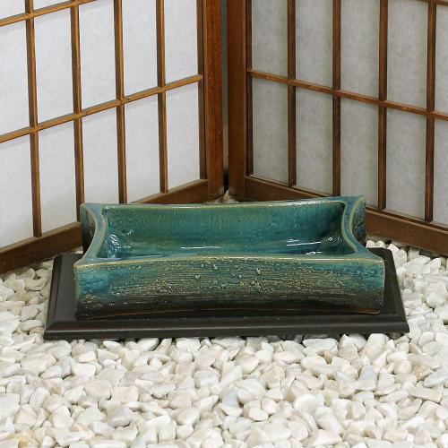 信楽焼 水盤 花器 10号 青 ガラス 長角 曲げ 陶器 池坊 嵯峨御流