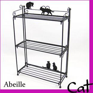 A393（クロネコシルエット アイアンスチール棚（ラック3段））Abeille
