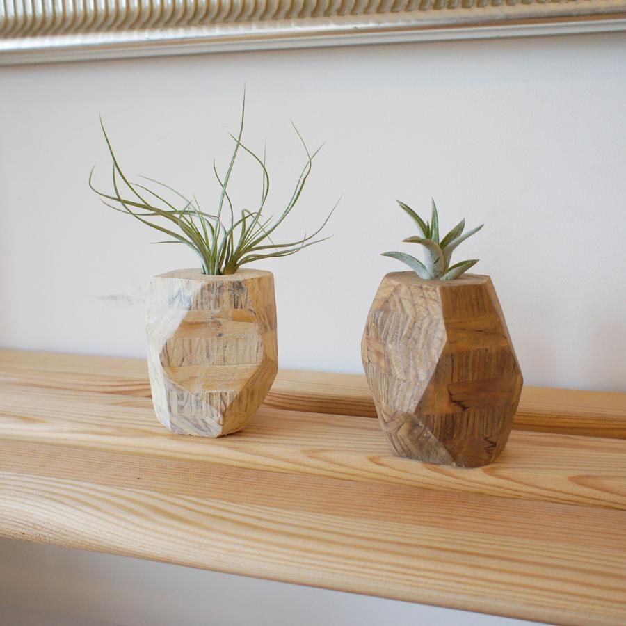 木製花瓶 白 茶 セット エアープランツ付き 詰合せ 花瓶 おしゃれ