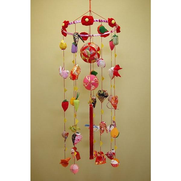 さげもん型つるし雛台付 (中) 35細工さげ二連毬つるし飾り 雛人形さげ