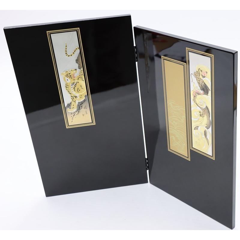 アウトレット品 五月人形五月屏風 屏風のみ 18号 彫金龍虎 武将 花梨塗