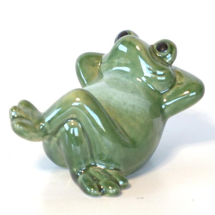 カエルの置物 陶器 仰向け蛙 かえる 福 幸運 幸福 縁起物 ご利益