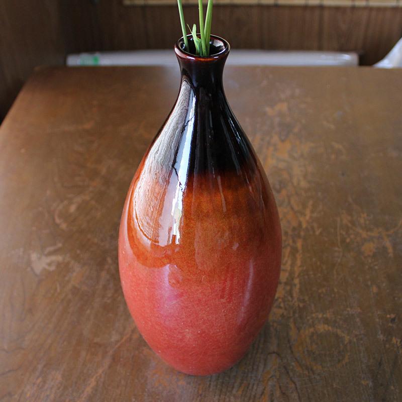花瓶 35.6cm 難あり 赤い花瓶 36cm 貫入あり 花器 大きい花瓶 花入れ